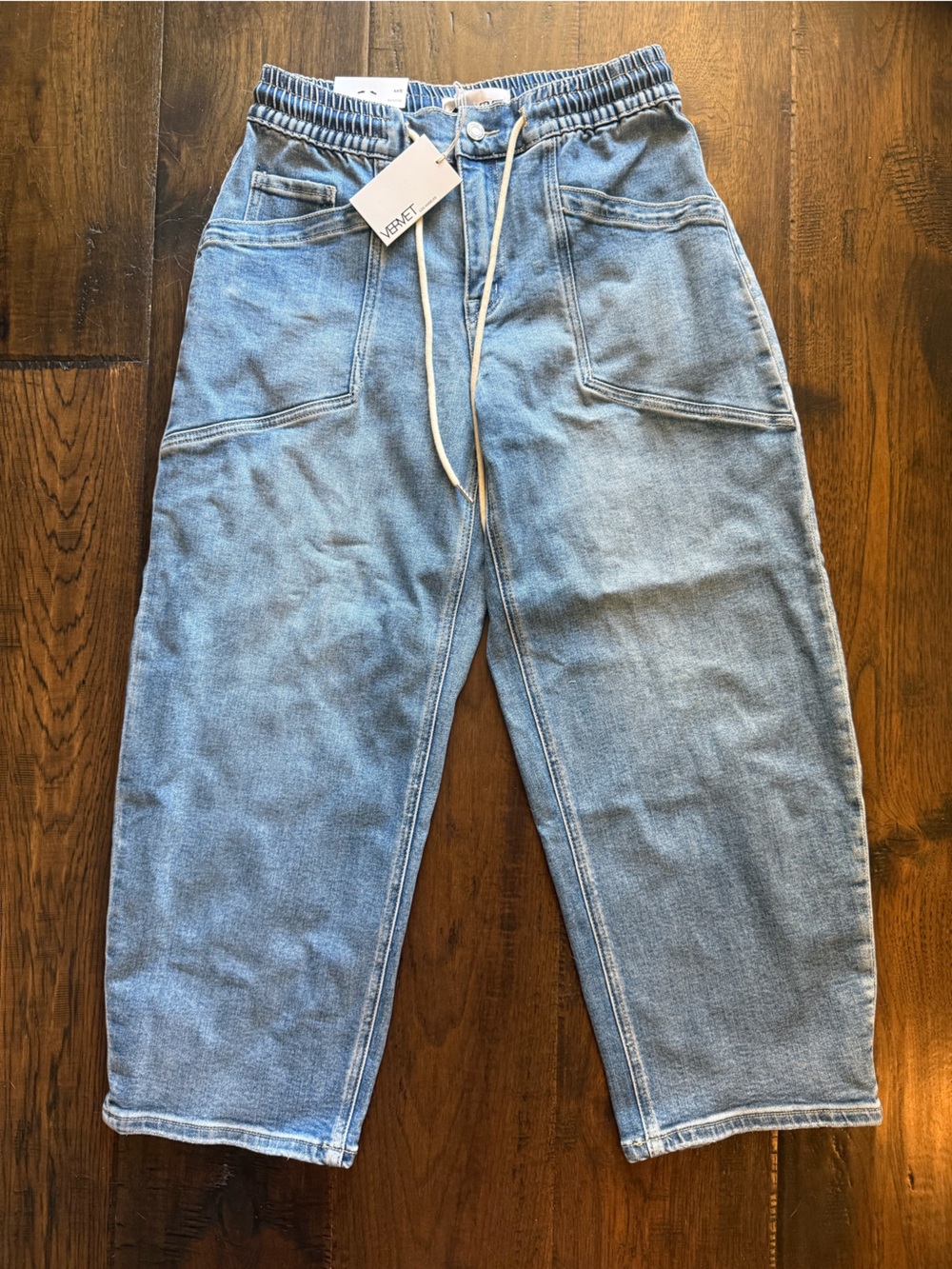 Vervet - Light Wash Drawstring Denim Barrel Leg